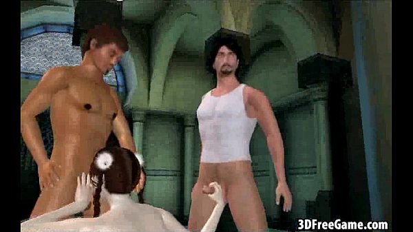 Attractive 3D anime bruentte girl obtaining dual teamed