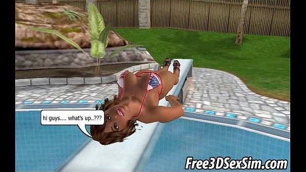 Two delicious 3D anime girls acquiring shagged poolside