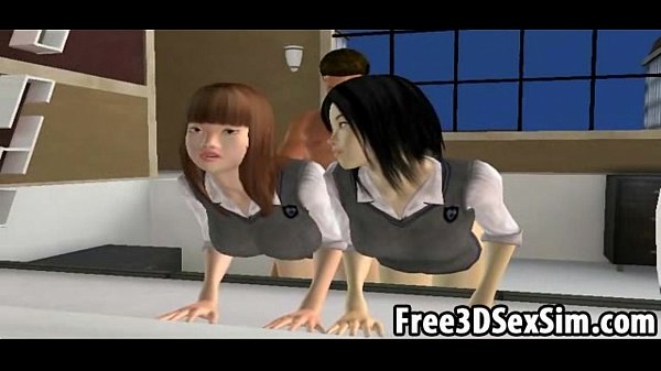 Two hot 3D anime asian girls drawing and screwing