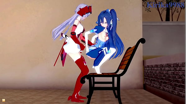 Tsubasa Kazanari and Maria Cadenzavna Eve and Chris Yukine competitive lesbian gamble and futanari gender. – Symphogear Hentai